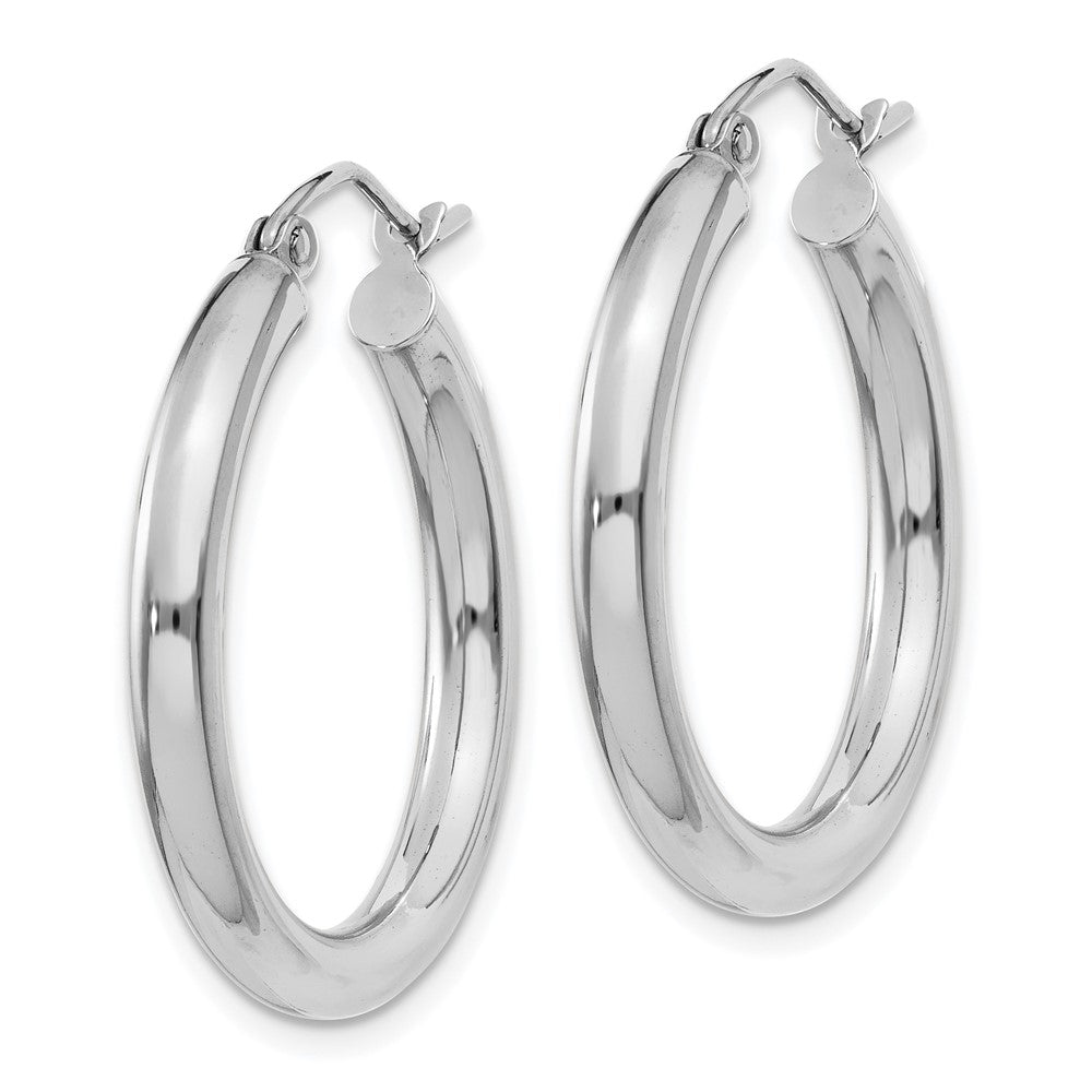 14k White Gold 3 mm Lightweight Tube Hoop Earrings (1.77 grams)