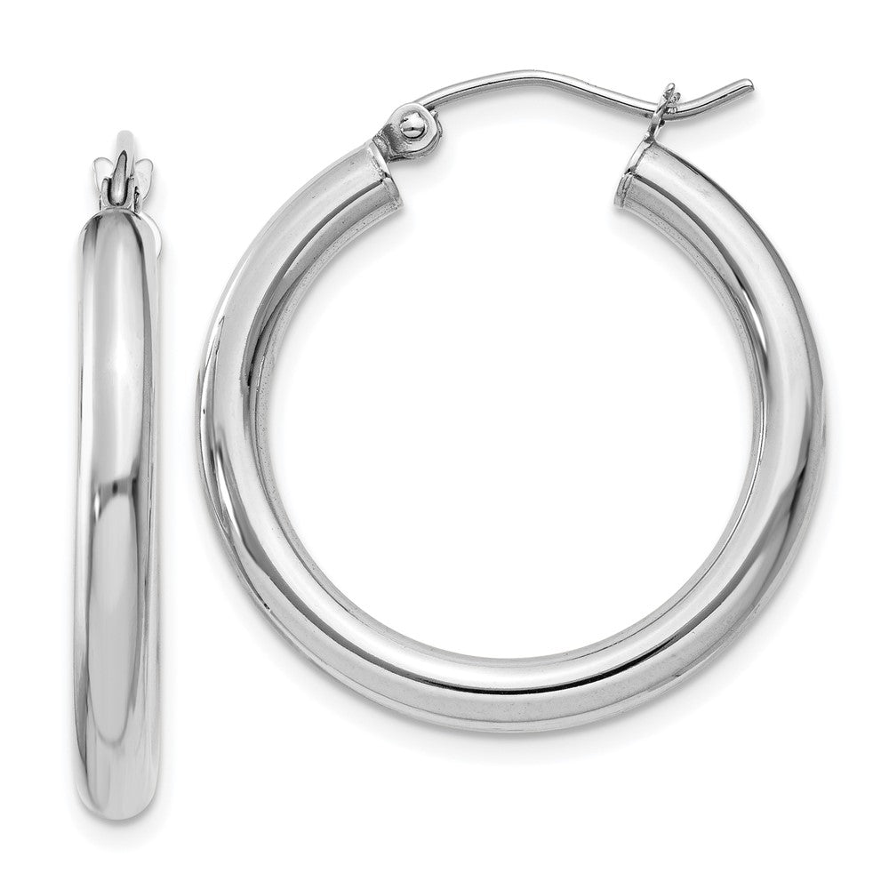 14k White Gold 3 mm Lightweight Tube Hoop Earrings (1.77 grams)
