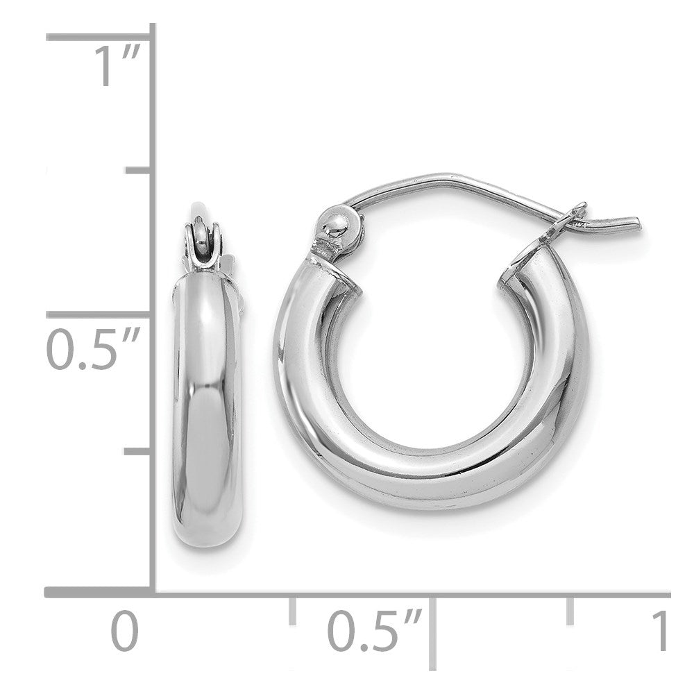 14k White Gold 3 mm Lightweight Tube Hoop Earrings (0.93 grams)