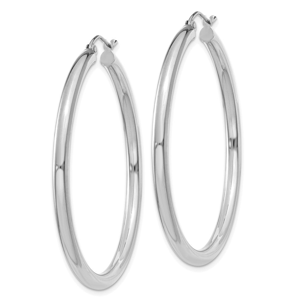 14k White Gold 3 mm Lightweight Tube Hoop Earrings (3.46 grams)