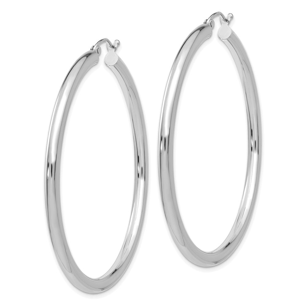 14k White Gold 3 mm Lightweight Tube Hoop Earrings (3.69 grams)