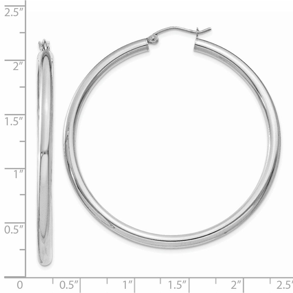 14k White Gold 3 mm Lightweight Tube Hoop Earrings (3.69 grams)