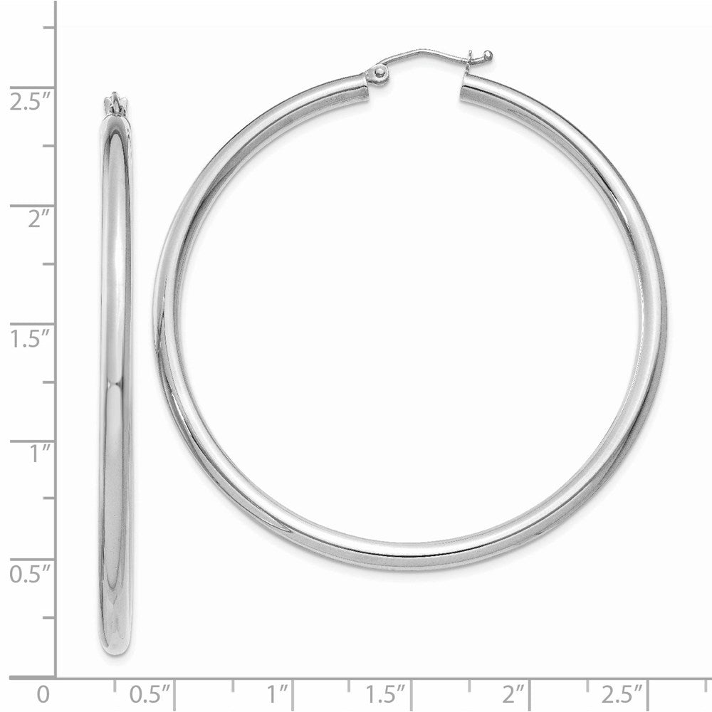 14k White Gold 3 mm Lightweight Tube Hoop Earrings (3.77 grams)