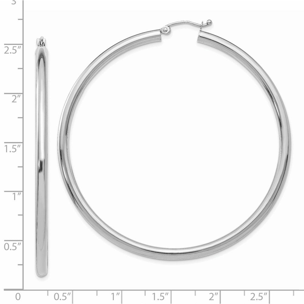 14k White Gold 3 mm Tube Hoop Earrings (5.46 grams)
