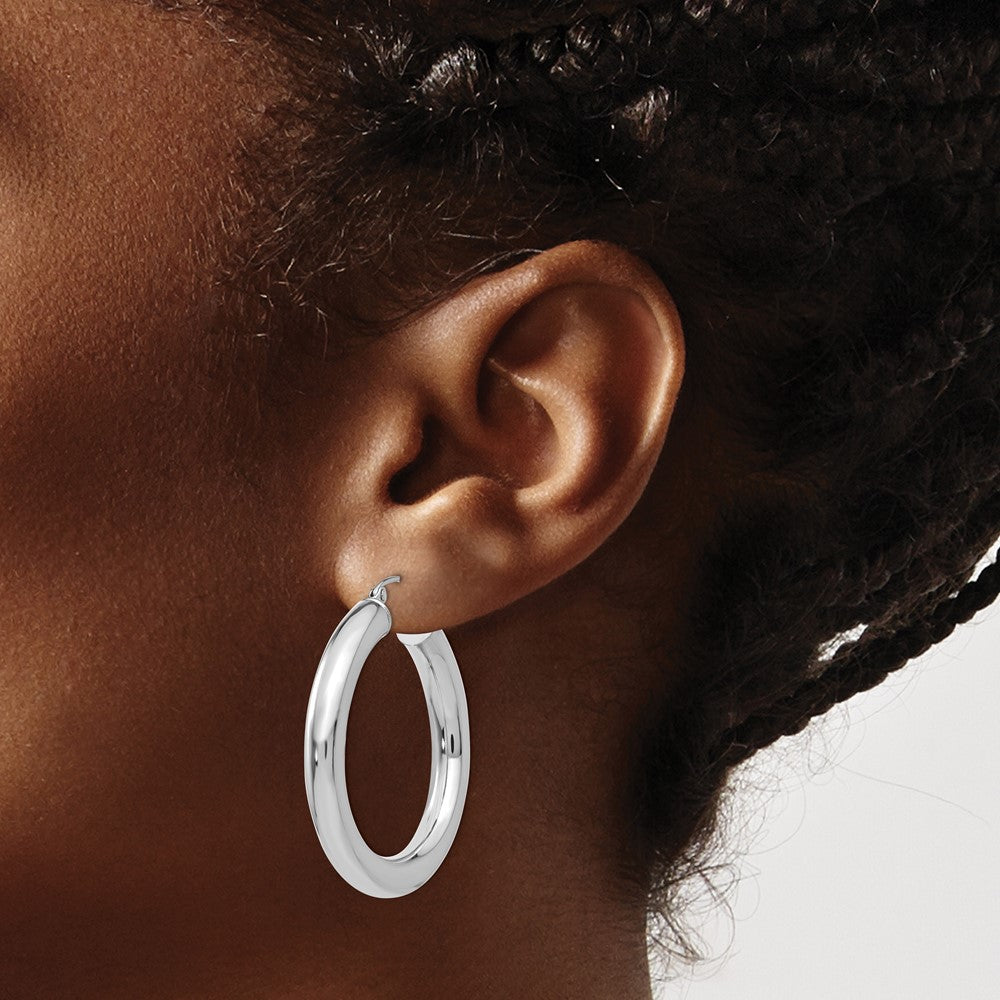 14k White Gold 5 mm Tube Hoop Earrings (5.42 grams)