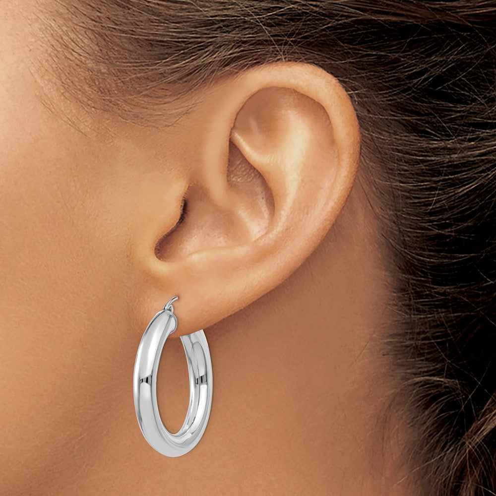 14k White Gold 5 mm Tube Hoop Earrings (4.63 grams)