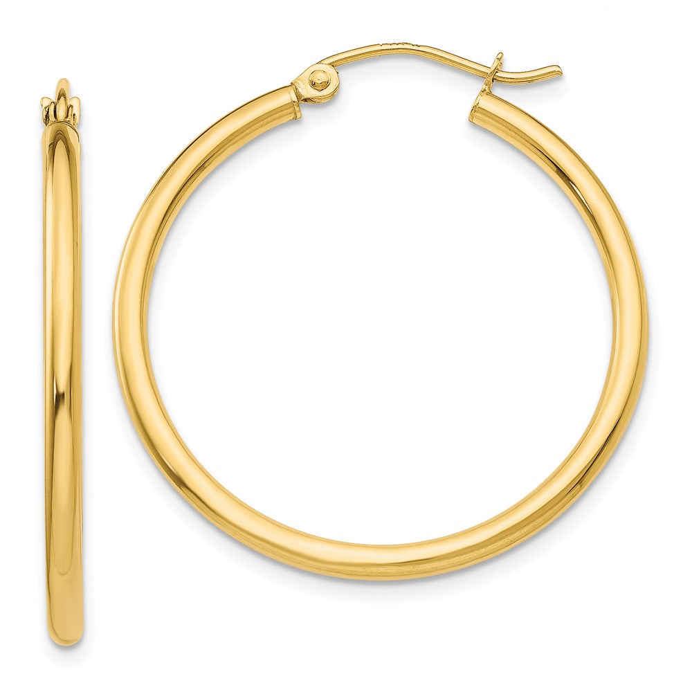 14k Yellow Gold 31.5 mm Lightweight Tube Hoop Earrings (1.63 grams)