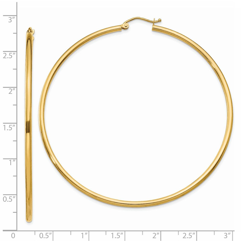 14k Yellow Gold 2 mm Lightweight Tube Hoop Earrings (3.27 grams)