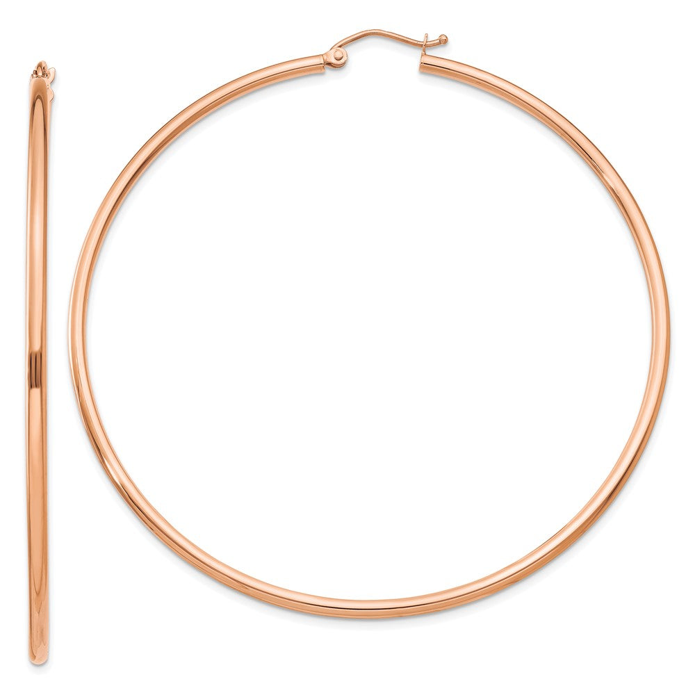 14k Rose Gold 68.75 mm Lightweight Tube Hoop Earrings (3.45 grams)