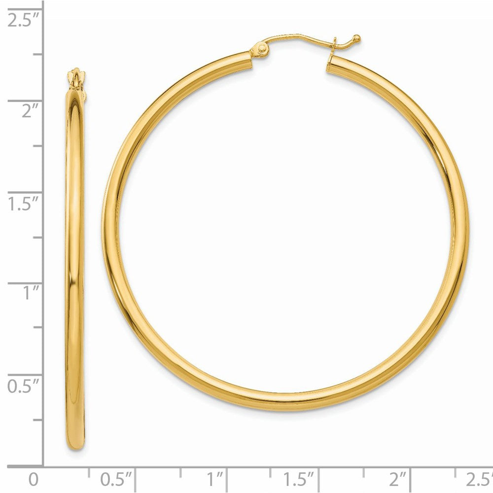 14k Yellow Gold 50 mm Lightweight Tube Hoop Earrings (3.25 grams)