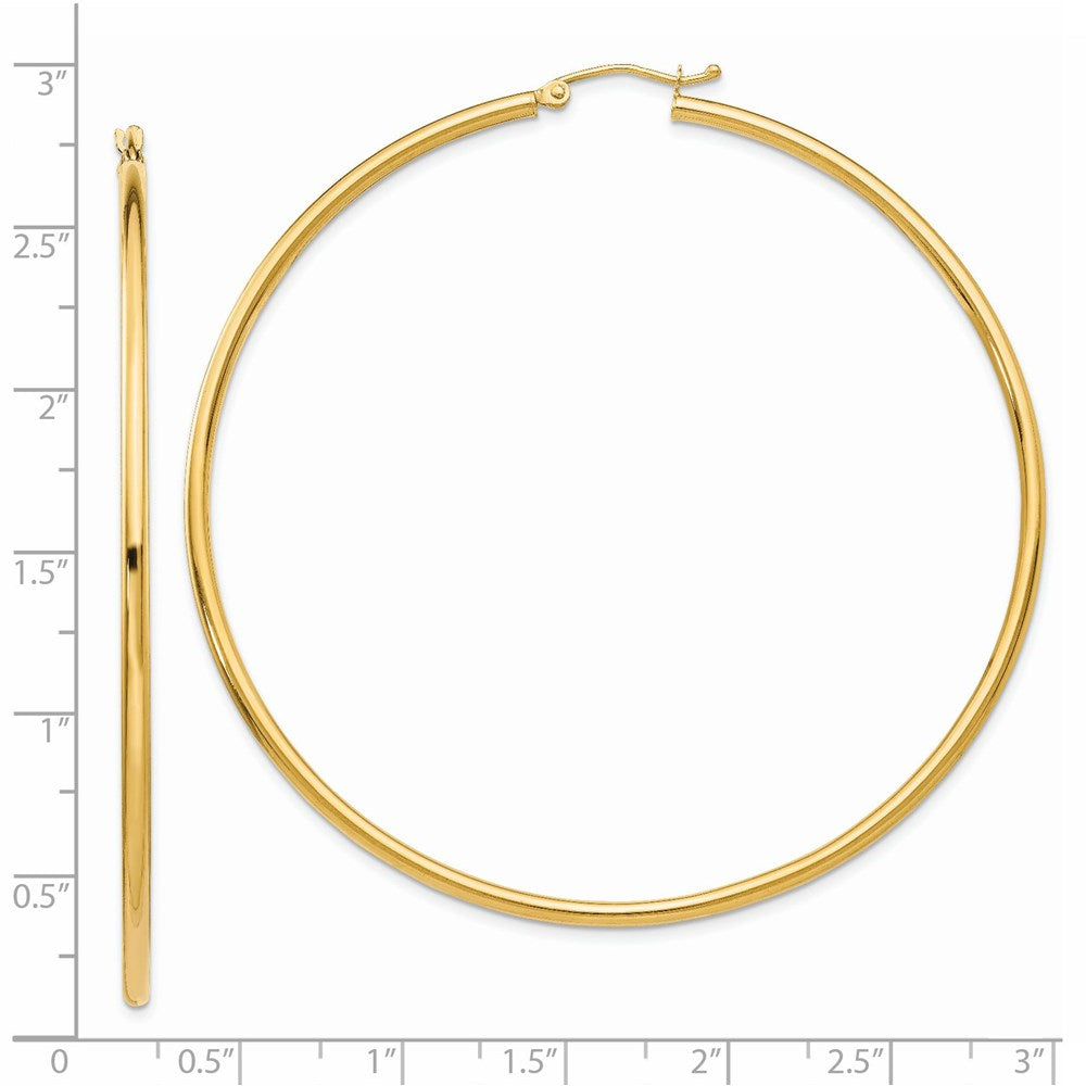 14k Yellow Gold 2.5 mm Lightweight Tube Hoop Earrings (4.26 grams)