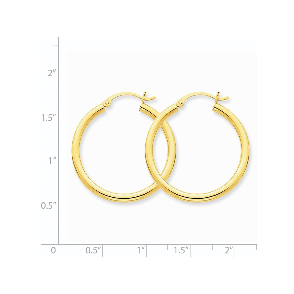 14k Yellow Gold 2.5 mm Tube Hoop Earrings (2.38 grams)