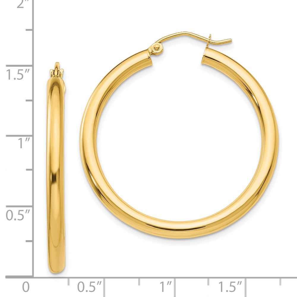 14k Yellow Gold 3 mm Lightweight Tube Hoop Earrings (2.59 grams)