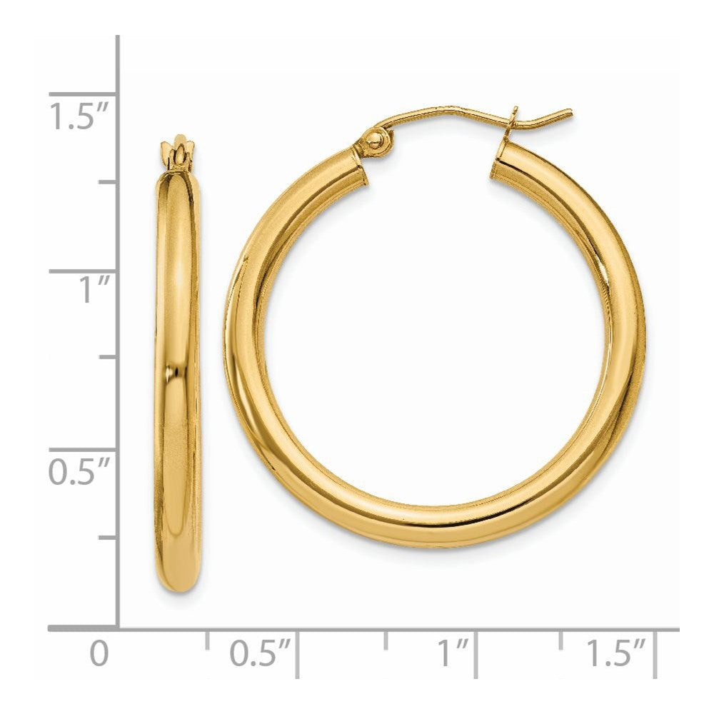 14k Yellow Gold 3 mm Tube Hoop Earrings (2.65 grams)