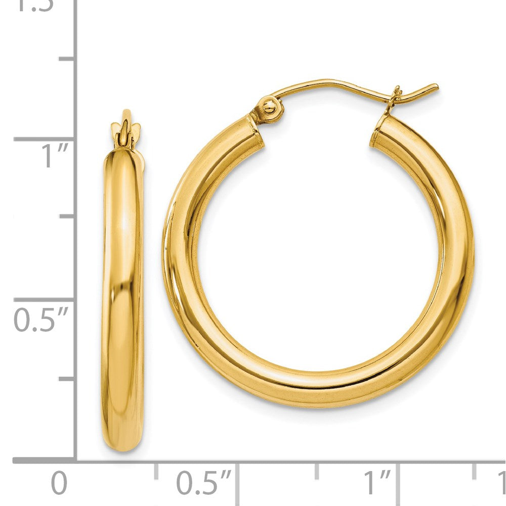 14k Yellow Gold 3 mm Lightweight Tube Hoop Earrings (1.72 grams)