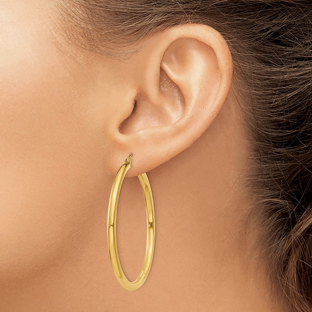 14k Yellow Gold 3 mm Tube Hoop Earrings (3.89 grams)