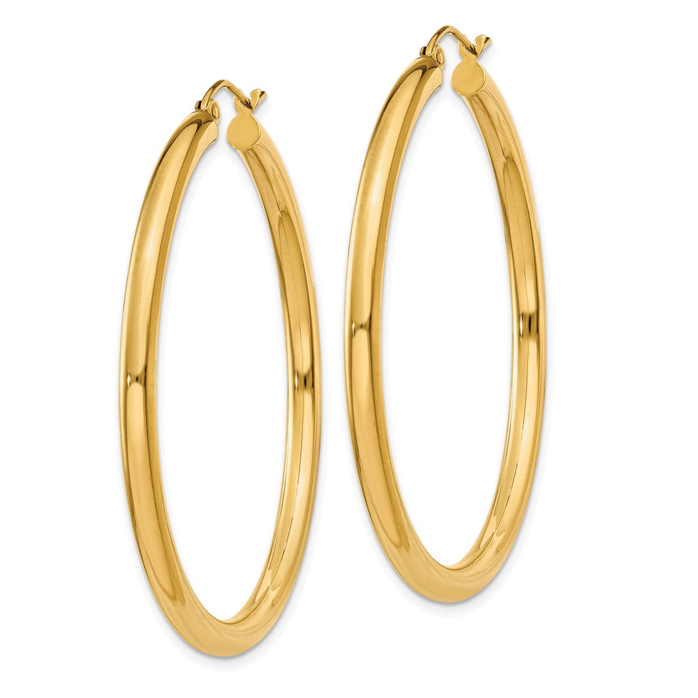 14k Yellow Gold 3 mm Lightweight Tube Hoop Earrings (3.27 grams)
