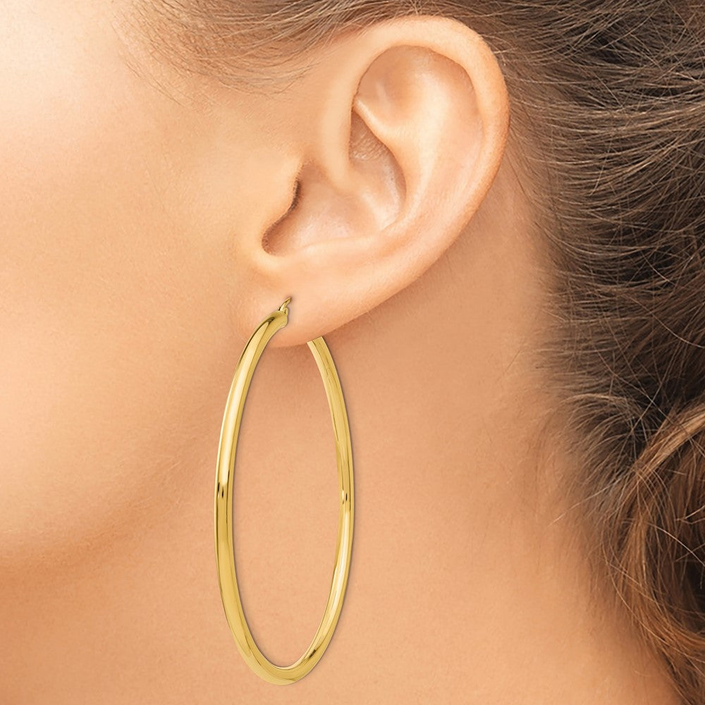 14k Yellow Gold 3 mm Tube Hoop Earrings (5.86 grams)