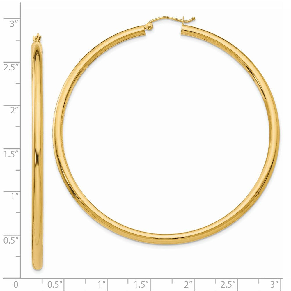 14k Yellow Gold 3 mm Lightweight Tube Hoop Earrings (4.95 grams)