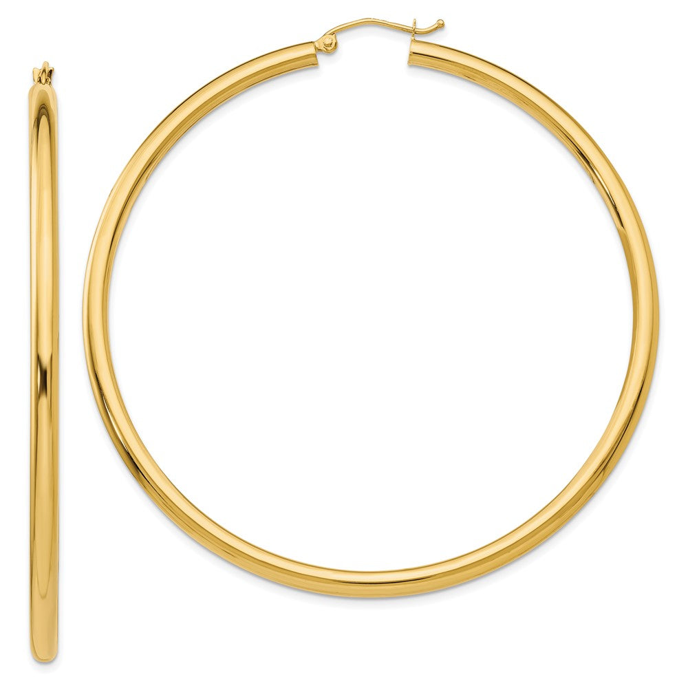 14k Yellow Gold 3 mm Lightweight Tube Hoop Earrings (4.95 grams)