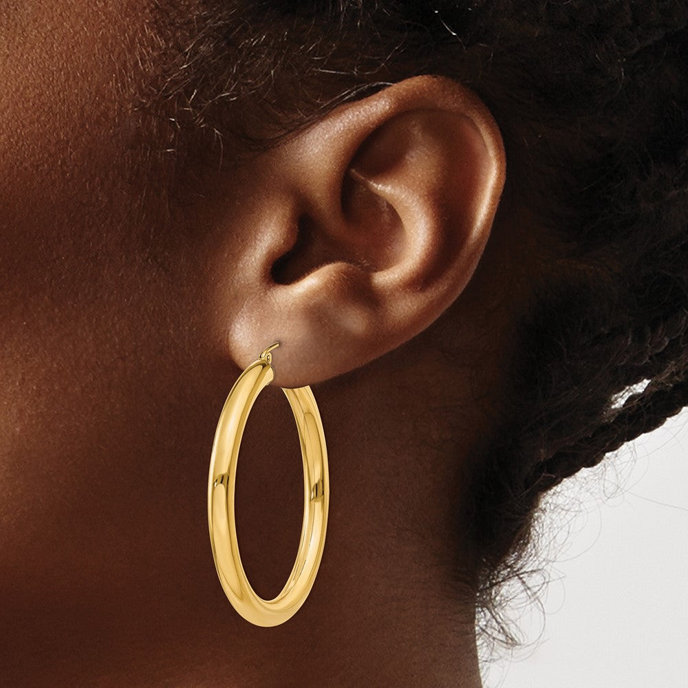 14k Yellow Gold 4 mm Tube Hoop Earrings (4.14 grams)