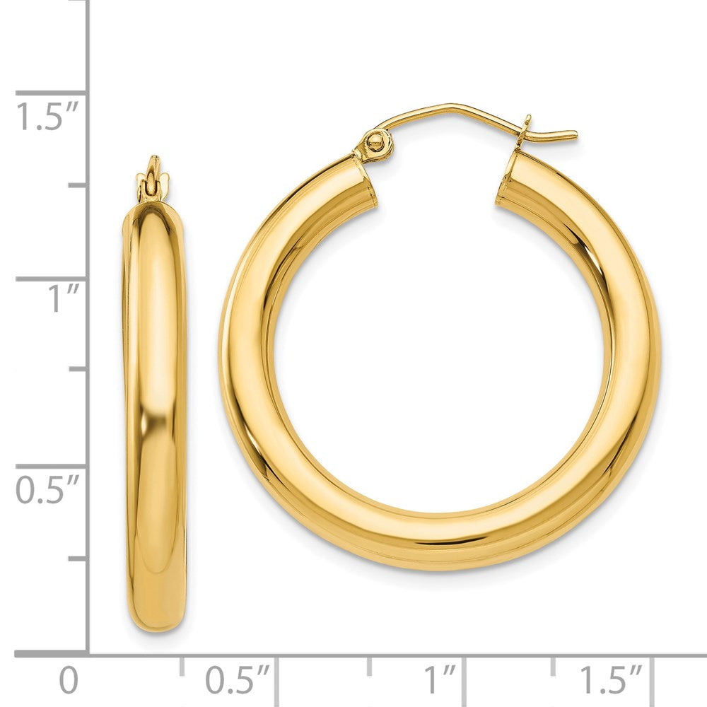 14k Yellow Gold 4 mm Lightweight Tube Hoop Earrings (2.56 grams)