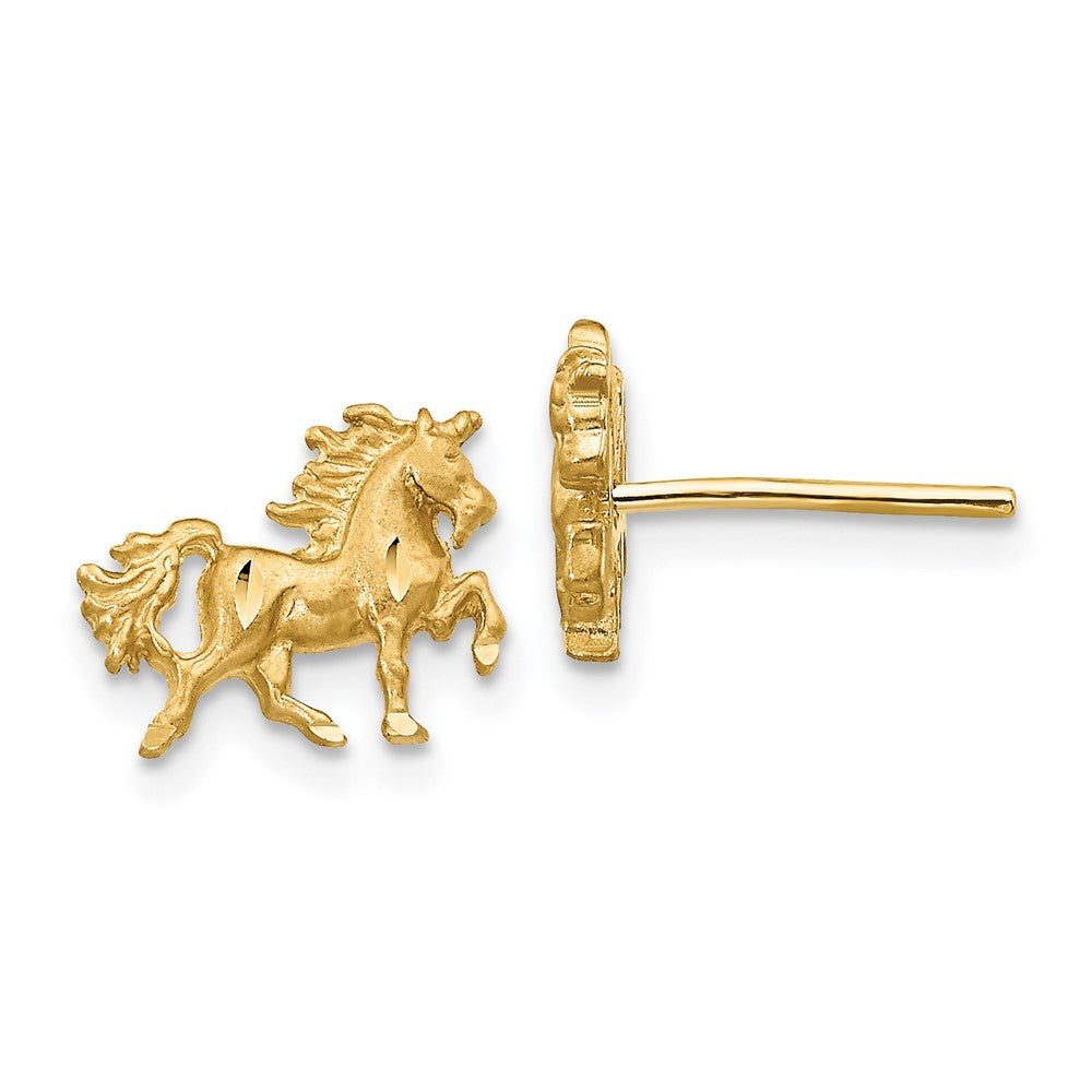 14k Yellow Gold 10 mm Satin Diamond-cut Unicorn Post Earrings (1.19 grams)