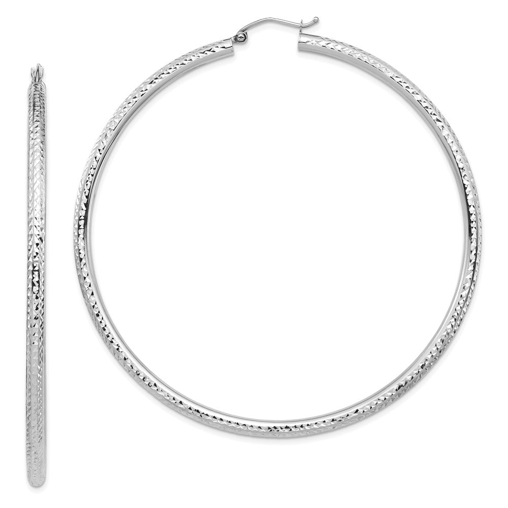 14k White Gold 69.15 mm Diamond-cut Hoop Earrings (5.13 grams)
