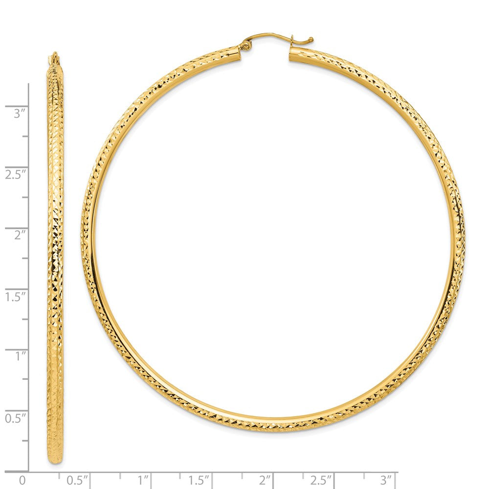 14k Yellow Gold 79.2 mm Diamond-cut Hoop Earrings (6 grams)