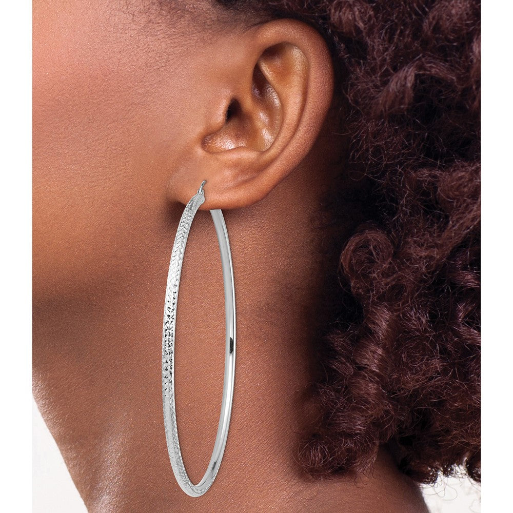 14k White Gold 79.52 mm Diamond-cut Hoop Earrings (6.29 grams)