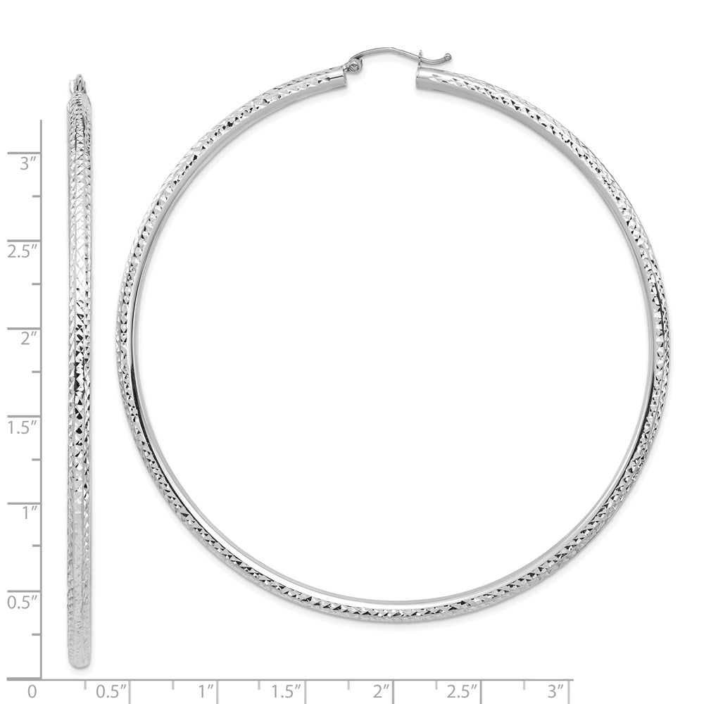 14k White Gold 79.52 mm Diamond-cut Hoop Earrings (6.29 grams)