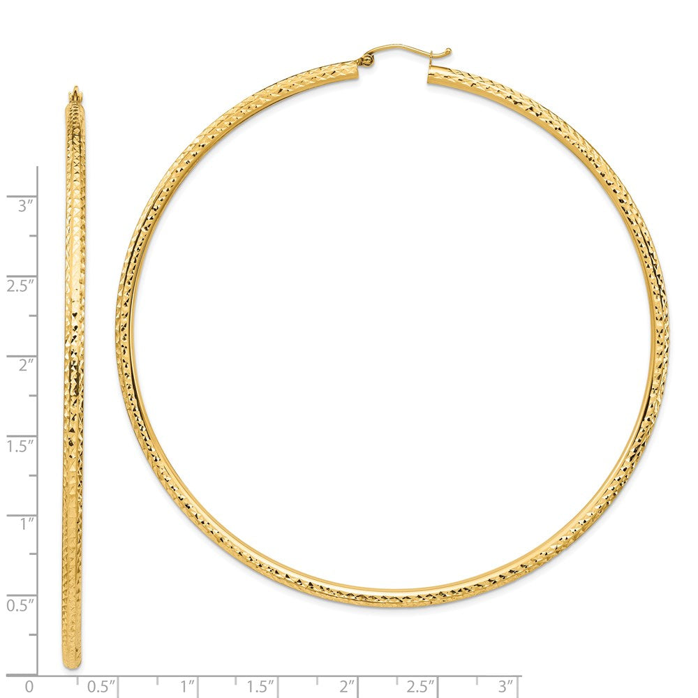 14k Yellow Gold 89 mm Diamond-cut Hoop Earrings (6.53 grams)