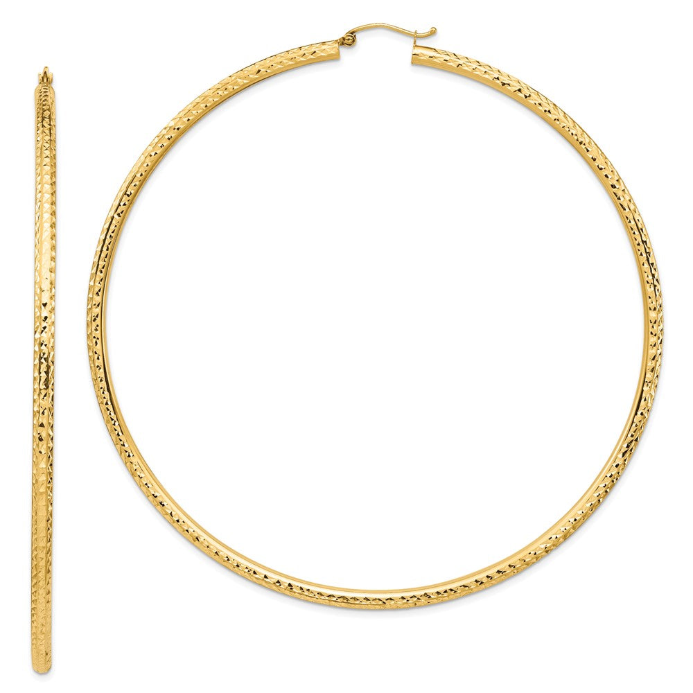 14k Yellow Gold 89 mm Diamond-cut Hoop Earrings (6.53 grams)