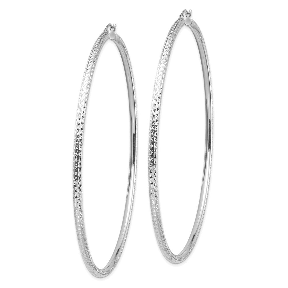 14k White Gold 89.88 mm Diamond-cut Hoop Earrings (7.2 grams)