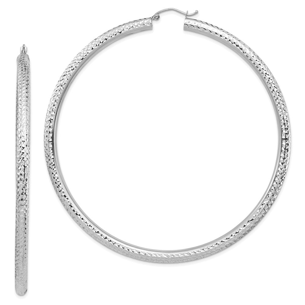 14k White Gold 80 mm Lightweight Round Tube Hoop Earrings (7.58 grams)