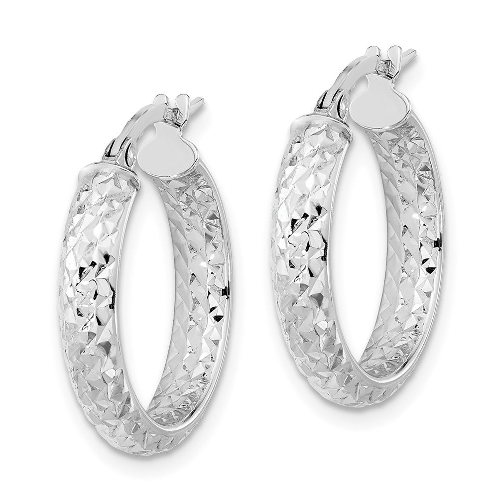 14k White Gold 19 mm Polished and Diamond-cut Inside and Out Fancy Hoop Earrings (1.6 grams)