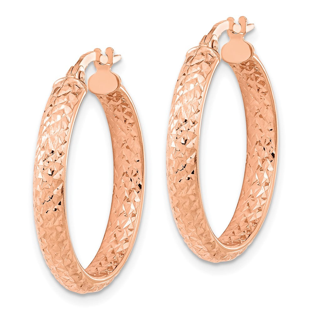 14k Rose Gold 24.35 mm Rose Polished and Diamond-cut Fancy Hoop Earrings (1.96 grams)