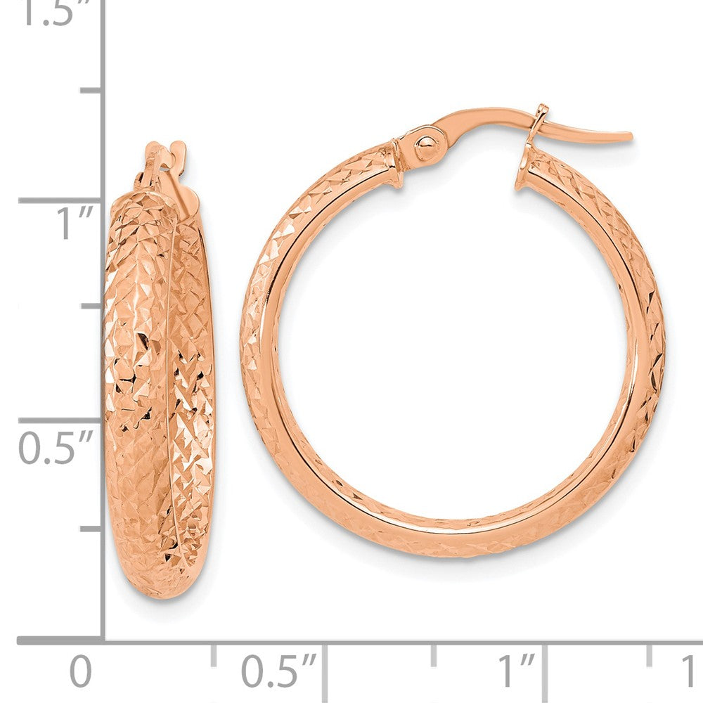 14k Rose Gold 24.35 mm Rose Polished and Diamond-cut Fancy Hoop Earrings (1.96 grams)