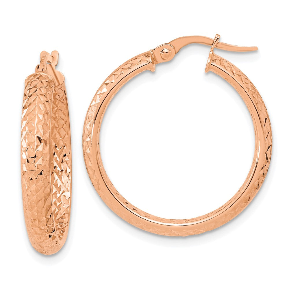 14k Rose Gold 24.35 mm Rose Polished and Diamond-cut Fancy Hoop Earrings (1.96 grams)
