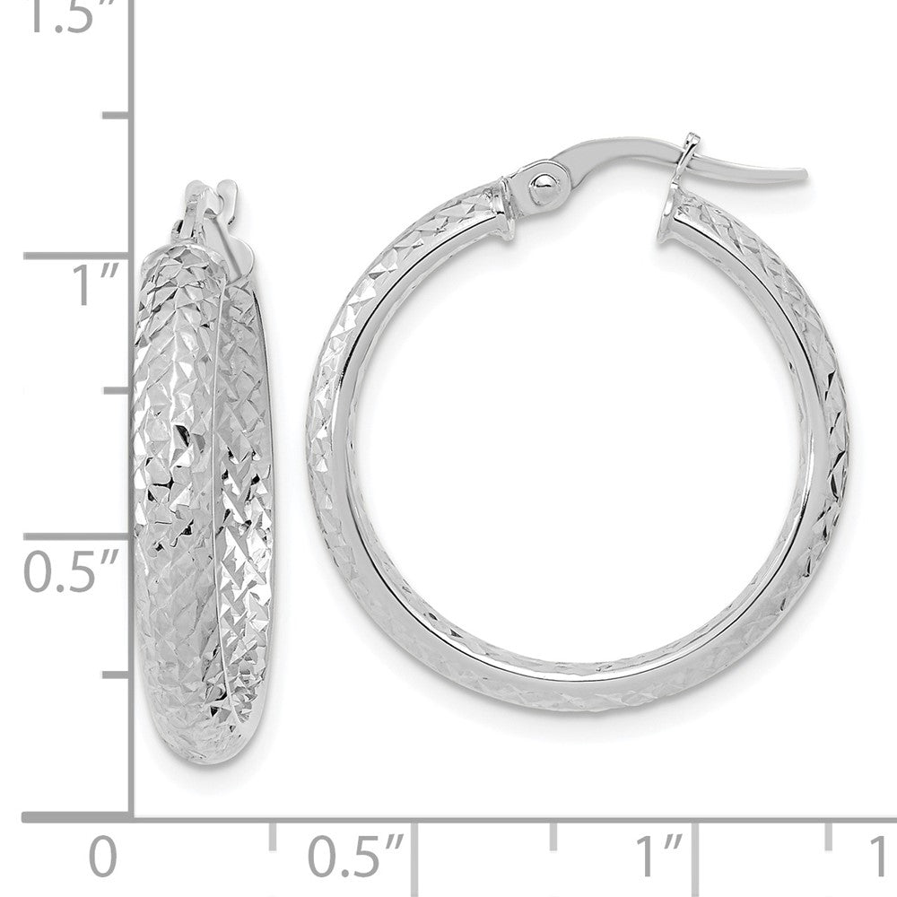 14k White Gold 24.35 mm Polished and Diamond-cut Inside and Out Fancy Hoop Earrings (1.99 grams)