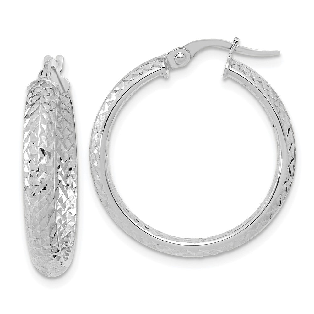 14k White Gold 24.35 mm Polished and Diamond-cut Inside and Out Fancy Hoop Earrings (1.99 grams)