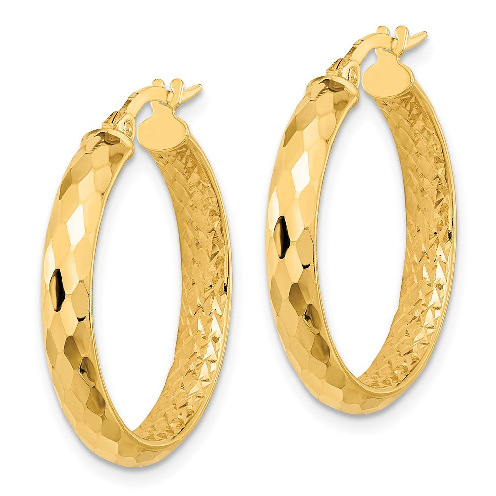 14k Yellow Gold 24.14 mm Polished and Textured Diamond-cut Inside Fancy Hoop Earrings (2.03 grams)