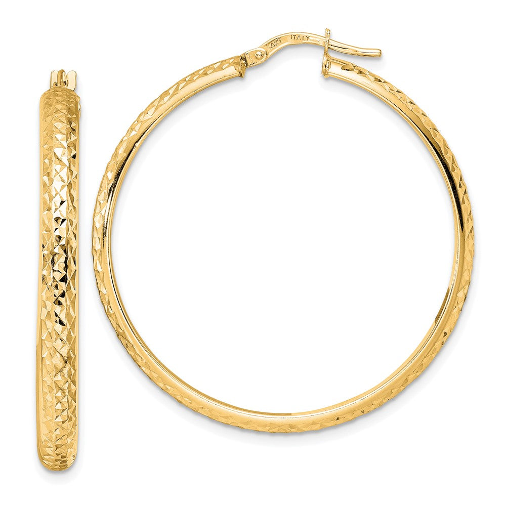 14k Yellow Gold 38.2 mm Polished Diamond Cut Hoop Earrings (4.09 grams)