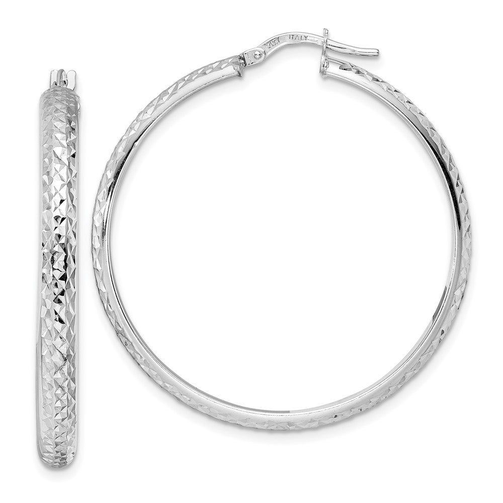14k White Gold 38.95 mm Diamond Cut Hoop Earrings (4.03 grams)