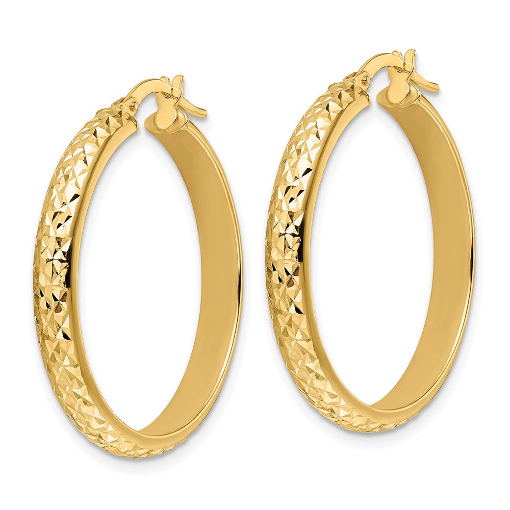 14k Yellow Gold 27.88 mm Polished Diamond Cut Hoop Earrings (2.97 grams)