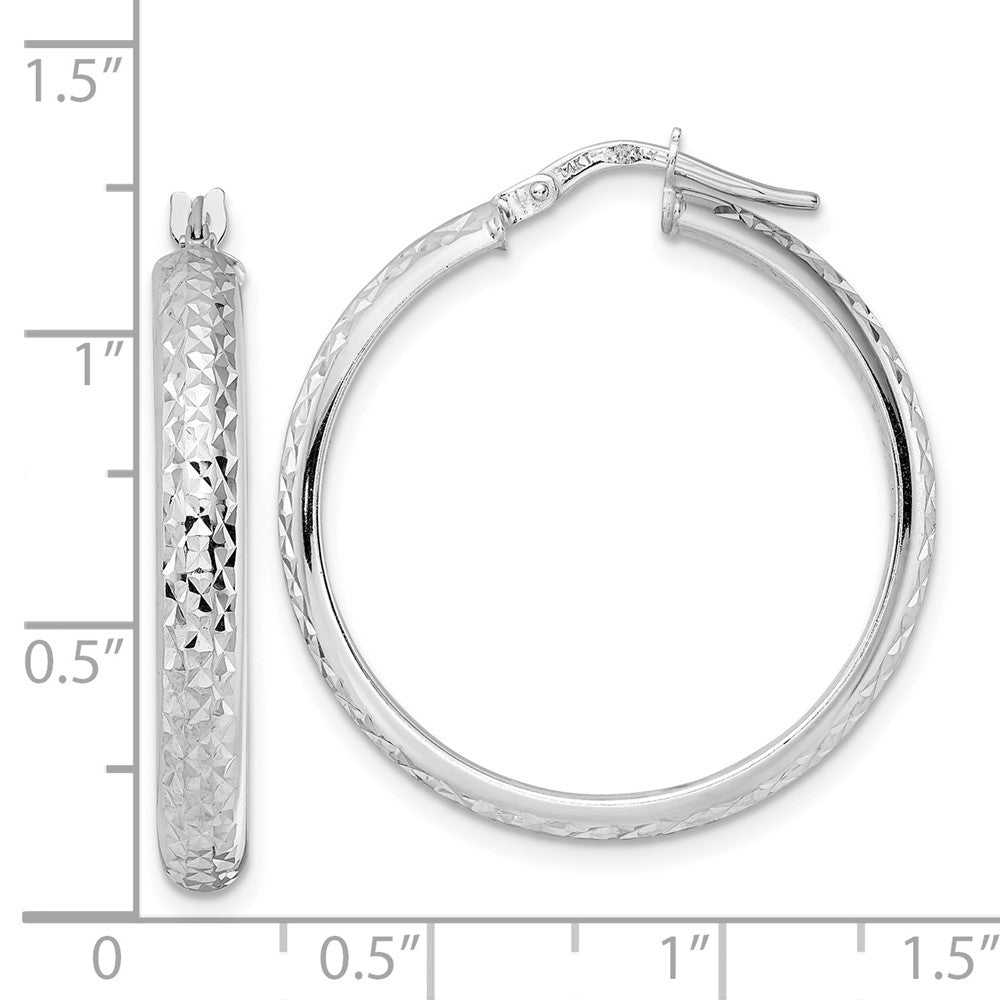 14k White Gold 28.84 mm Diamond Cut Hoop Earrings (2.92 grams)