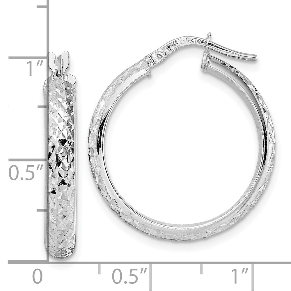 14k White Gold 23.73 mm Diamond Cut Hoop Earrings (2.45 grams)