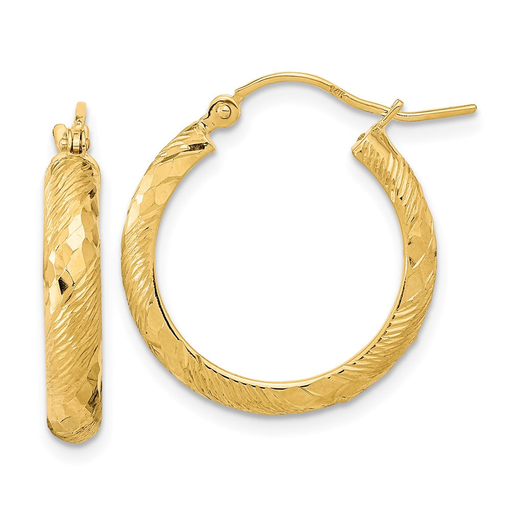 14k Yellow Gold 20.15 mm Polished and Textured D/C Fancy Pattern Hoop Earrings (1.68 grams)