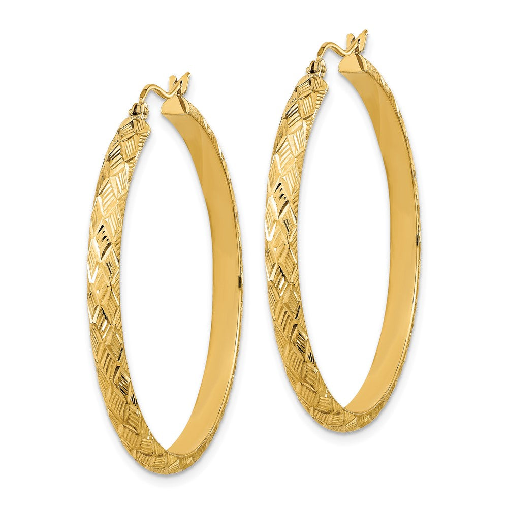 14k Yellow Gold 40.72 mm Polished and Textured Fancy Diamond Cut Hoop Earrings (3.17 grams)