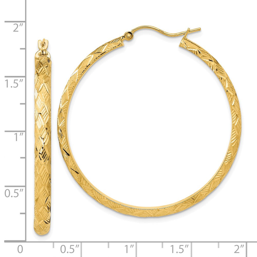 14k Yellow Gold 40.72 mm Polished and Textured Fancy Diamond Cut Hoop Earrings (3.17 grams)